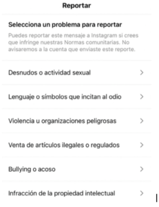 Reportar comentario en Instagram